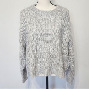American Eagle Sweater Gray Heather Chunky Cropped Crewneck Pullover M